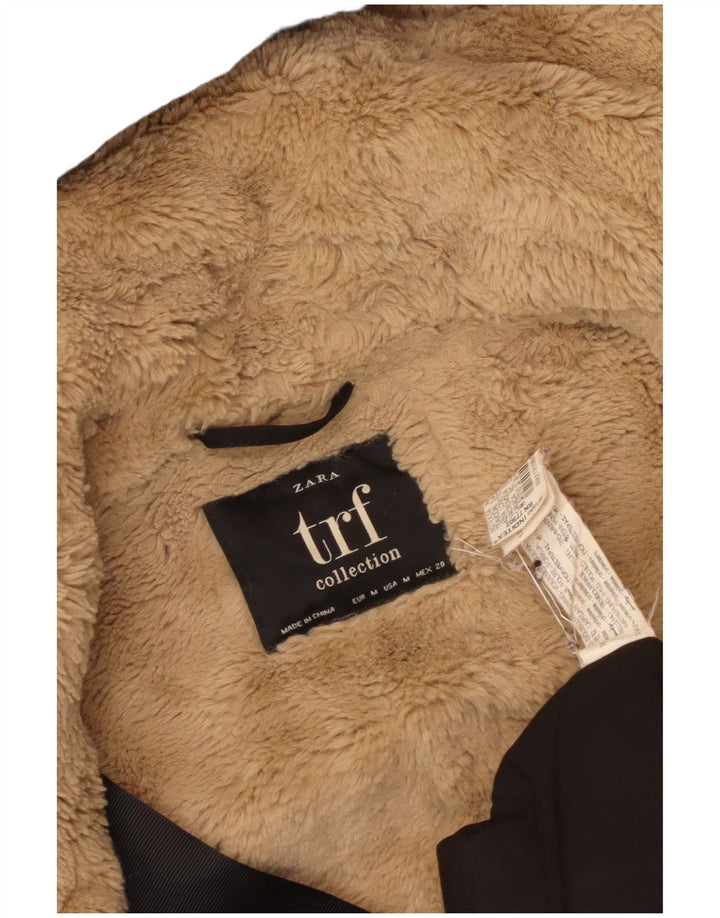 Jaqueta parka feminina com capuz Zara UK 14 poliéster preto médio