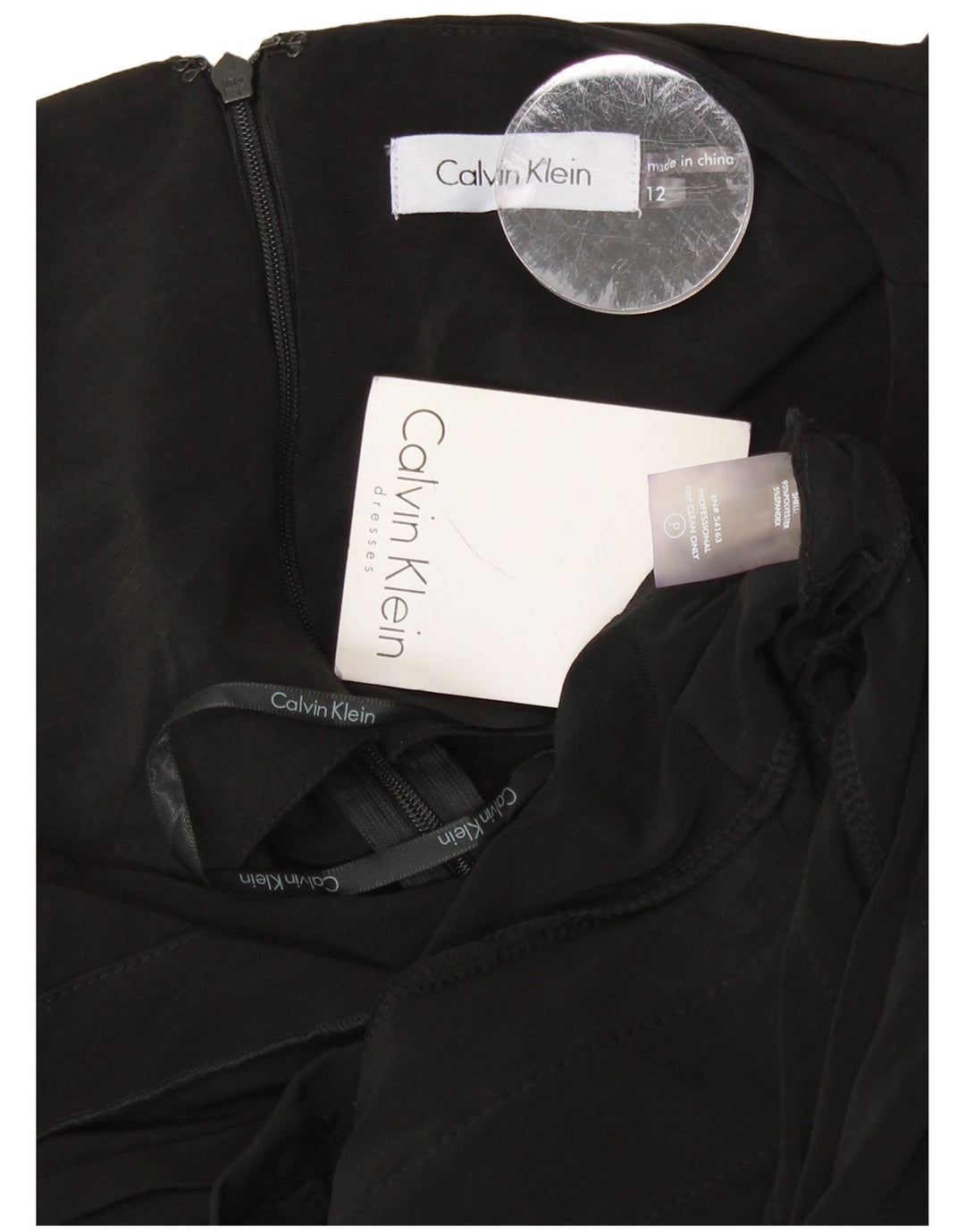 CALVIN KLEIN Vestido feminino sem mangas com bainha US 12 grande poliéster preto
