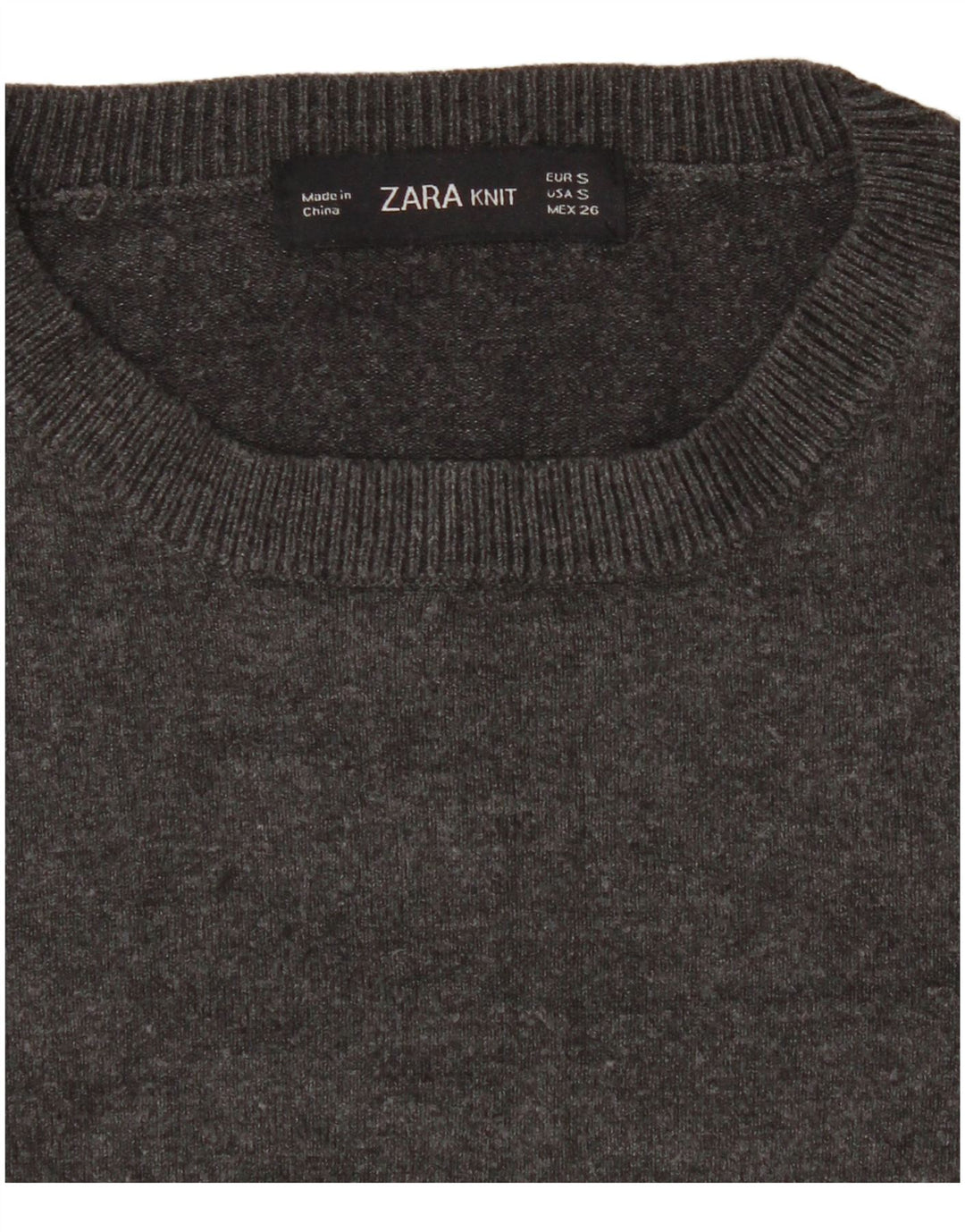 Suéter feminino Zara com gola redonda, Reino Unido 8, pequeno, cinza
