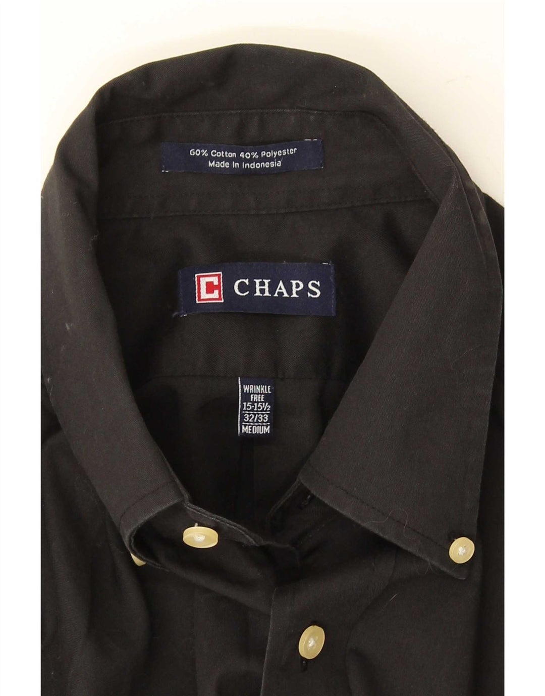 Camisa masculina Chaps tamanho 15 1/2 algodão preto médio