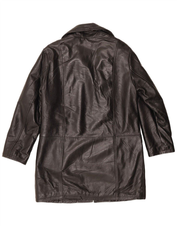 Casaco de couro feminino vintage IT 44 médio preto