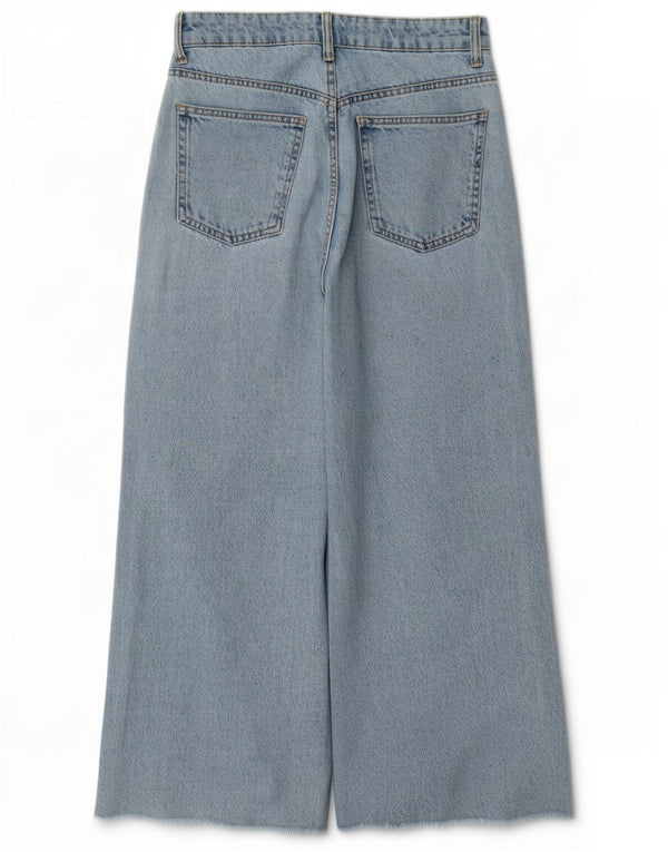 Zara Jeans feminino cintura alta com perna larga EU 36 XS W26 L25 algodão azul