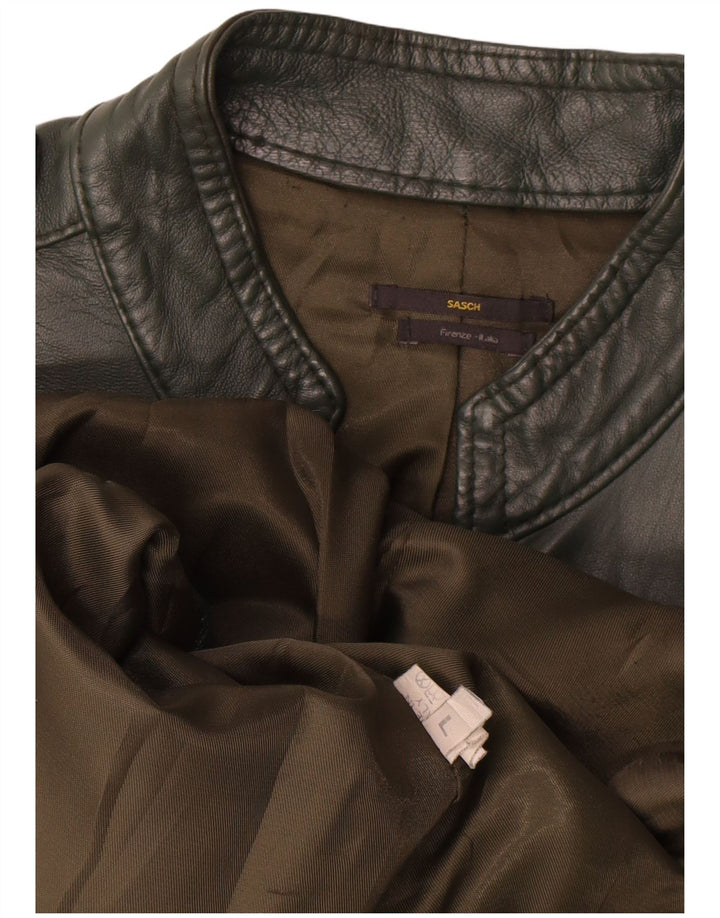 Jaqueta feminina de couro militar Sasch UK 14 grande verde