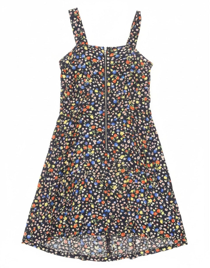Vestido de verão feminino vintage Reino Unido 12 médio azul marinho floral