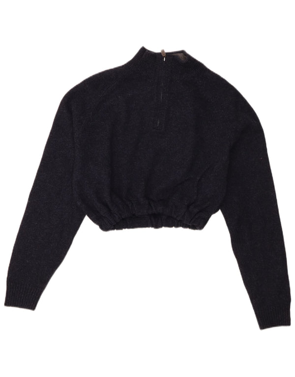 Suéter feminino Marks & Spencer com gola e zíper curto Reino Unido 14 médio azul marinho