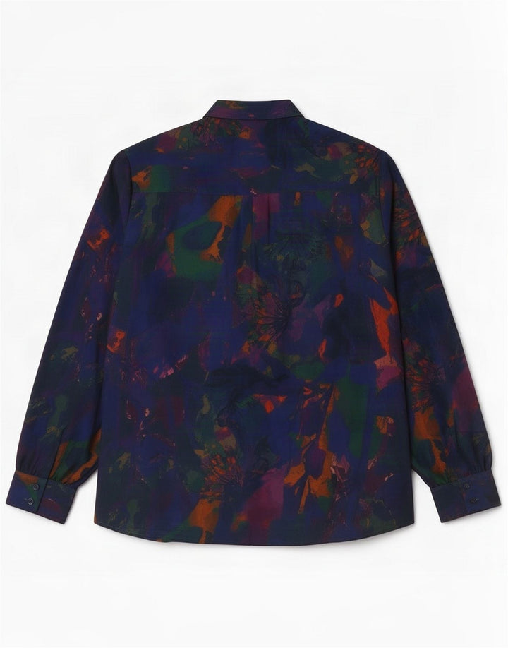 Paul Costelloe blusa feminina com estampa abstrata UK 12 azul marinho médio