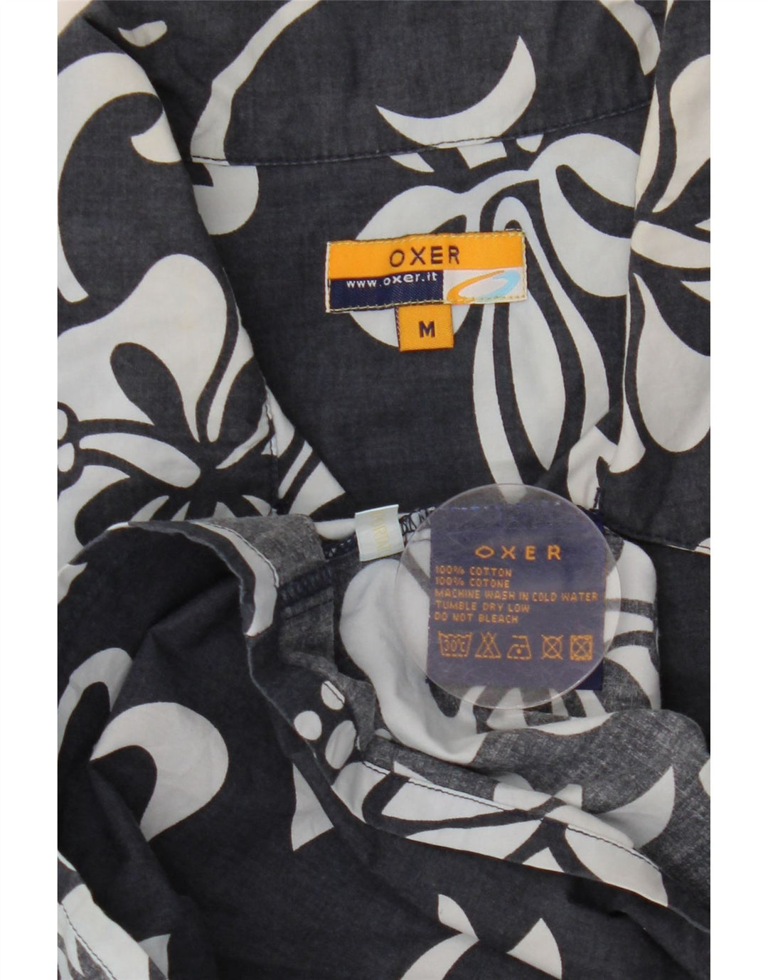 Camisa masculina de manga curta OXER de algodão floral preto médio