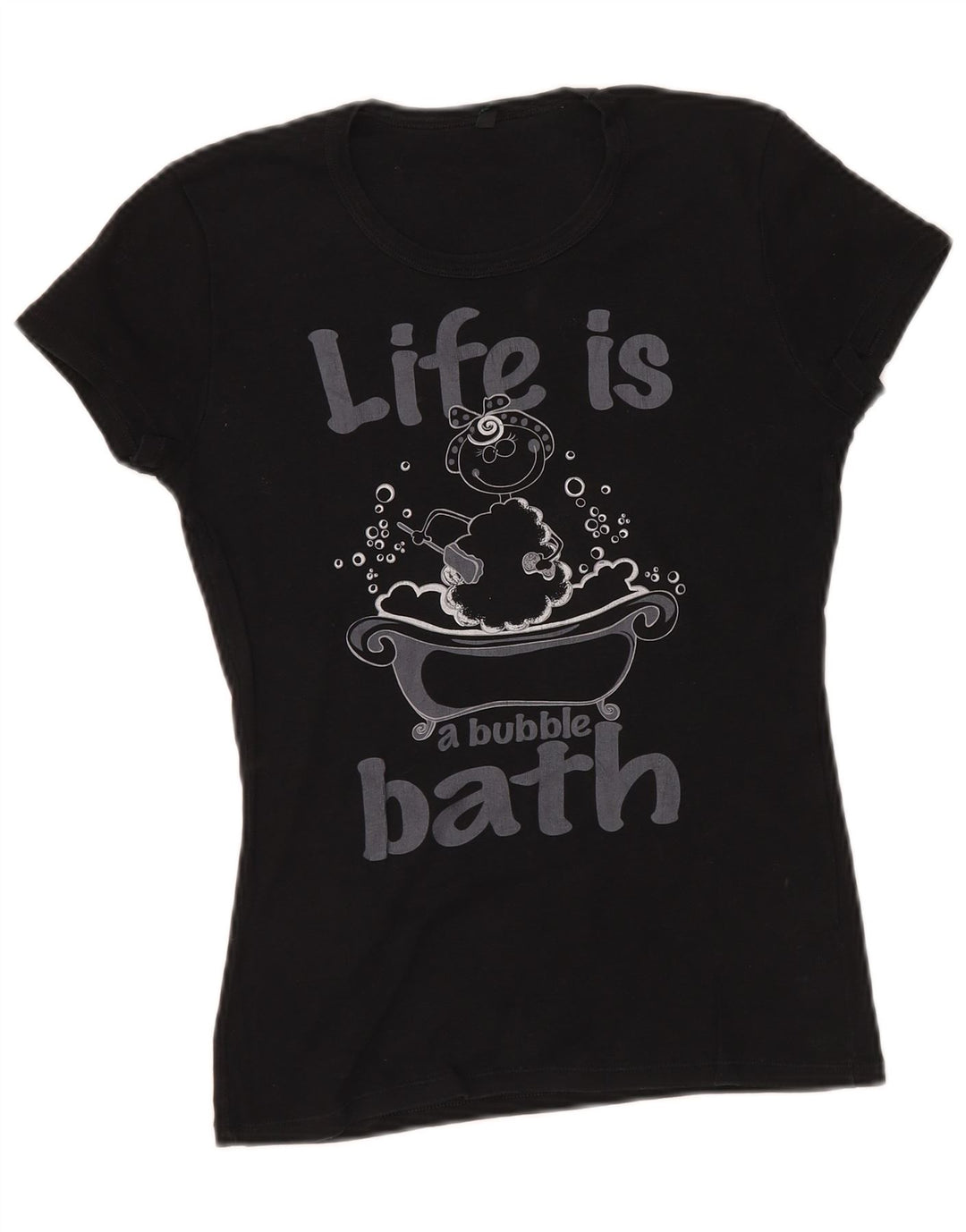Camiseta feminina gráfica BENETTON UK 8 pequena preta