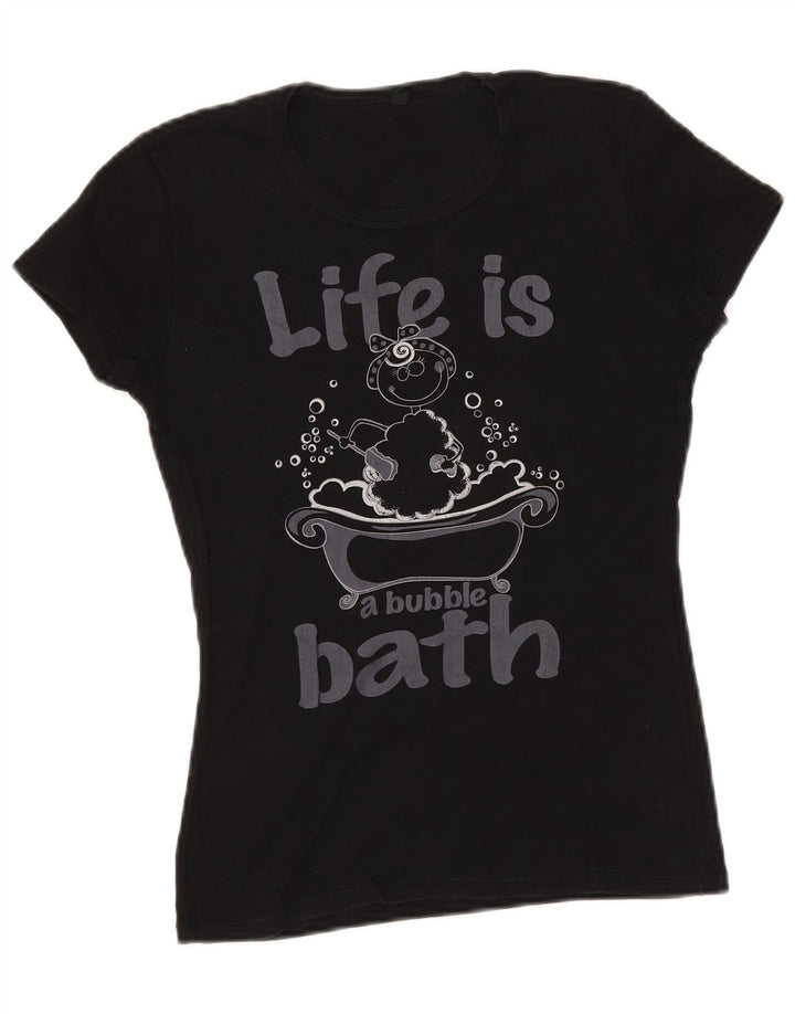 Camiseta feminina gráfica BENETTON UK 8 pequena preta