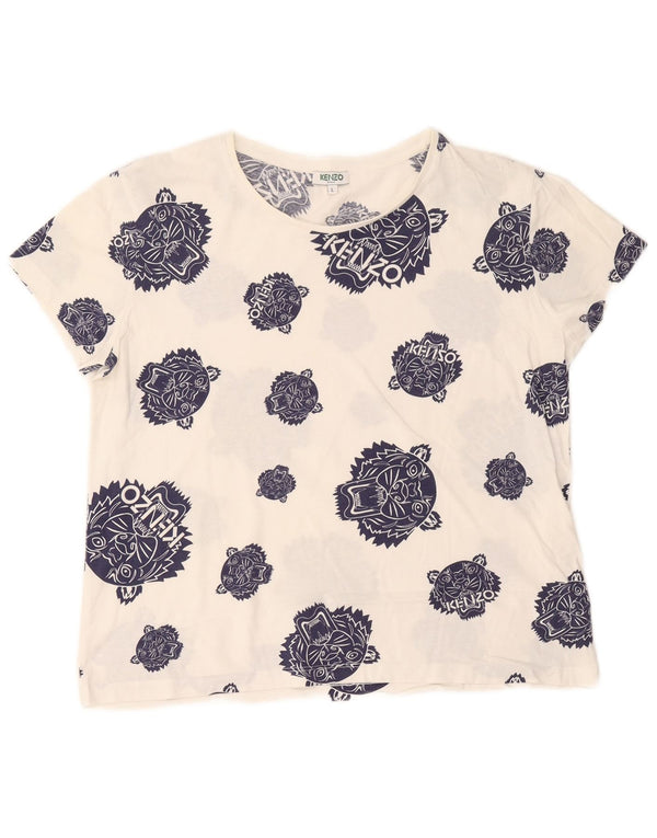 Camiseta feminina Kenzo com estampa gráfica UK 16 grande algodão branco