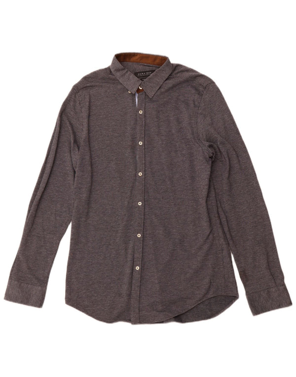 Camisa masculina ZARA Slim Fit grande azul marinho manchado