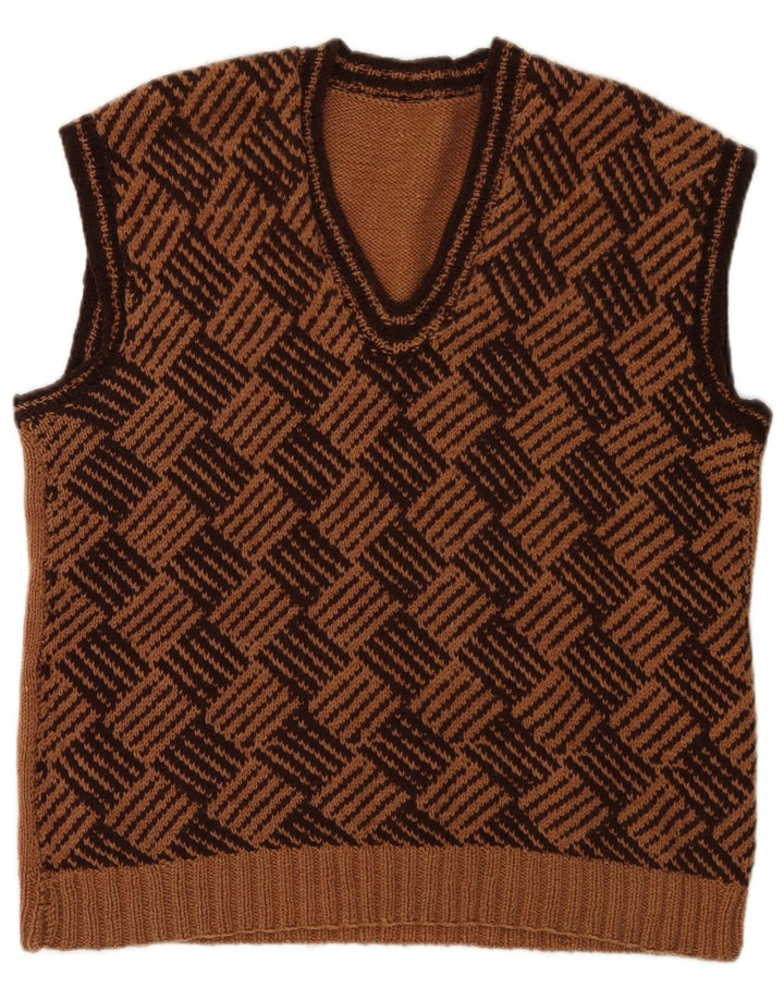 Regata masculina vintage com colete médio xadrez marrom