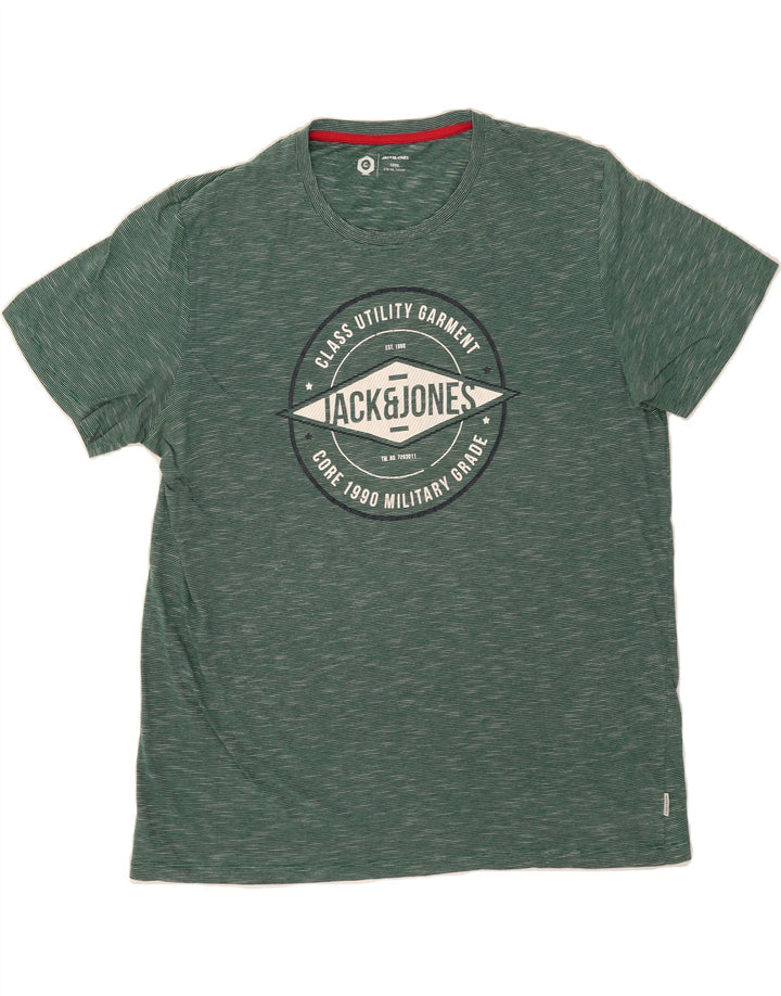 JACK & JONES Mens Core Graphic T-Shirt Top 2XL Green Flecked Cotton Vintage Jack & Jones and Second-Hand Jack & Jones from Messina Hembry 