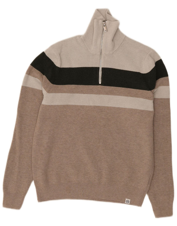 Suéter feminino Marks & Spencer com zíper e gola em bloco colorido cinza pequeno Reino Unido 10