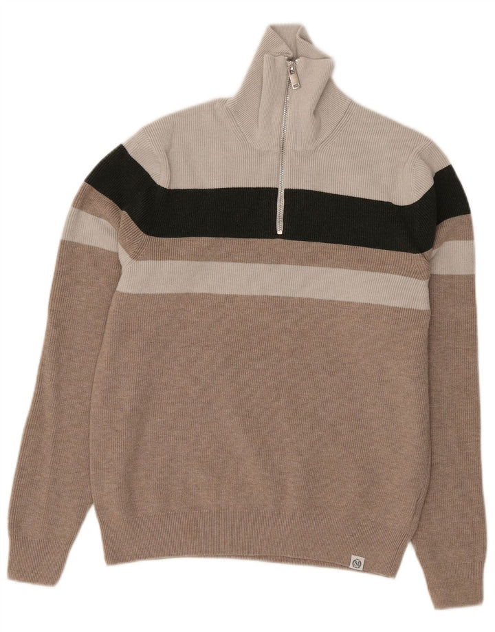Suéter feminino Marks & Spencer com zíper e gola em bloco colorido cinza pequeno Reino Unido 10