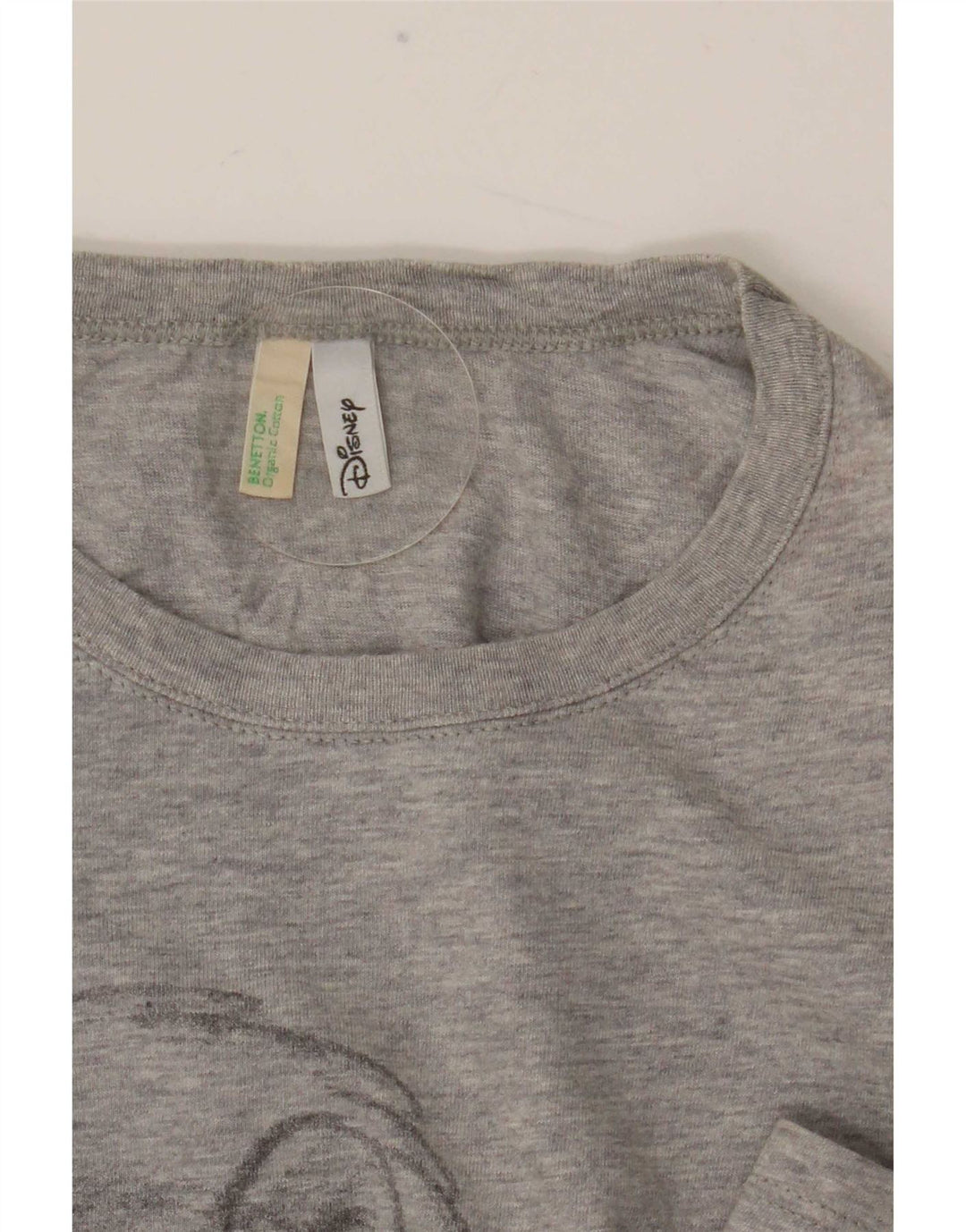 Benetton feminino Disney Graphic Top manga comprida Reino Unido 12 algodão cinza médio