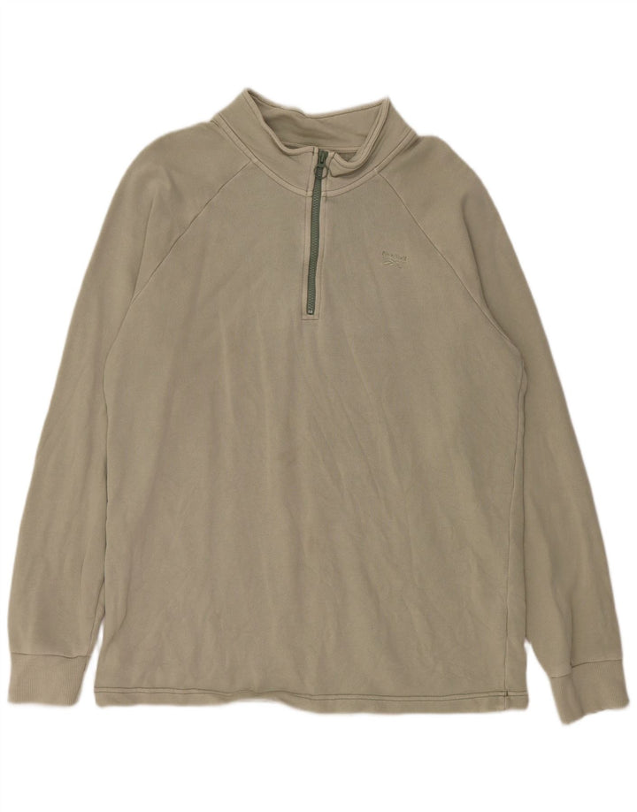 Suéter masculino REEBOK com zíper e gola grande de algodão cáqui