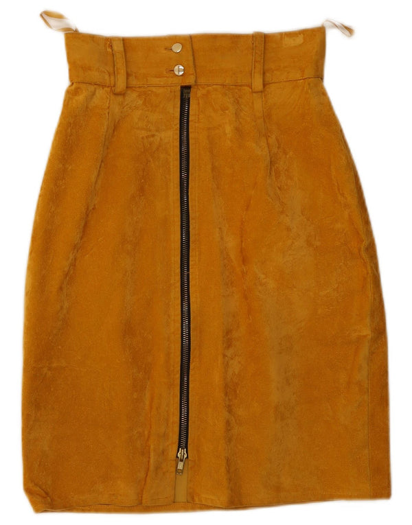 Saia lápis feminina vintage de cintura alta médio W26 algodão amarelo