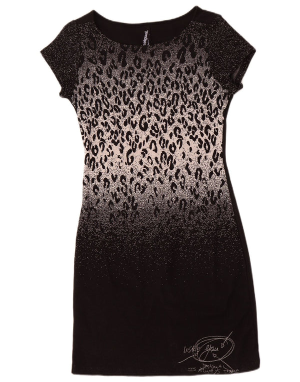 Vestido feminino Desigual com bainha gráfica Reino Unido 10 pequeno preto estampa animal