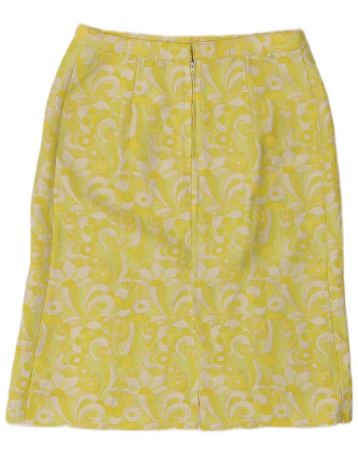 Saia reta feminina vintage W30 floral amarelo médio