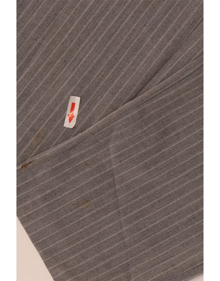 Zara Mens Slim Chino Calças Pequenas W29 L30 Cinza Listrado Poliéster