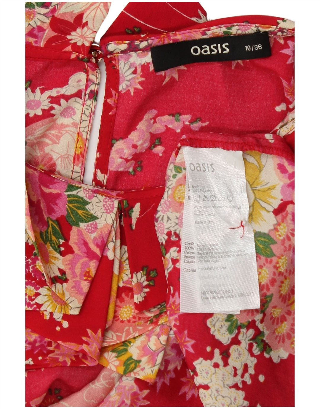 Blusa feminina sem mangas Oasis UK 10 poliéster floral vermelho pequeno
