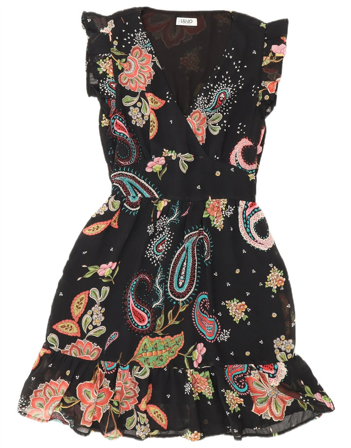 Vestido feminino Liu Jo em camadas UK 12 médio preto paisley