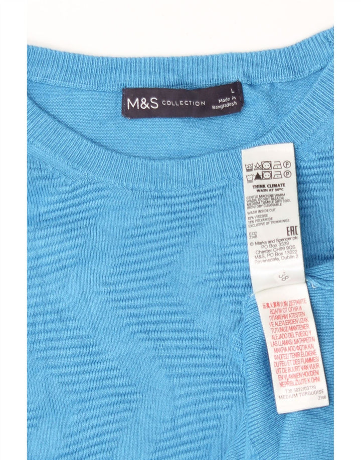 Suéter feminino Marks & Spencer com gola redonda Reino Unido 16 grande azul geométrico
