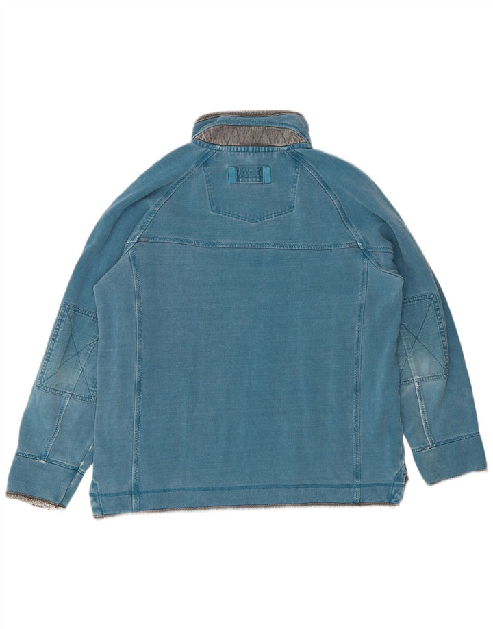 FAT FACE Suéter masculino com zíper e gola alta de algodão azul