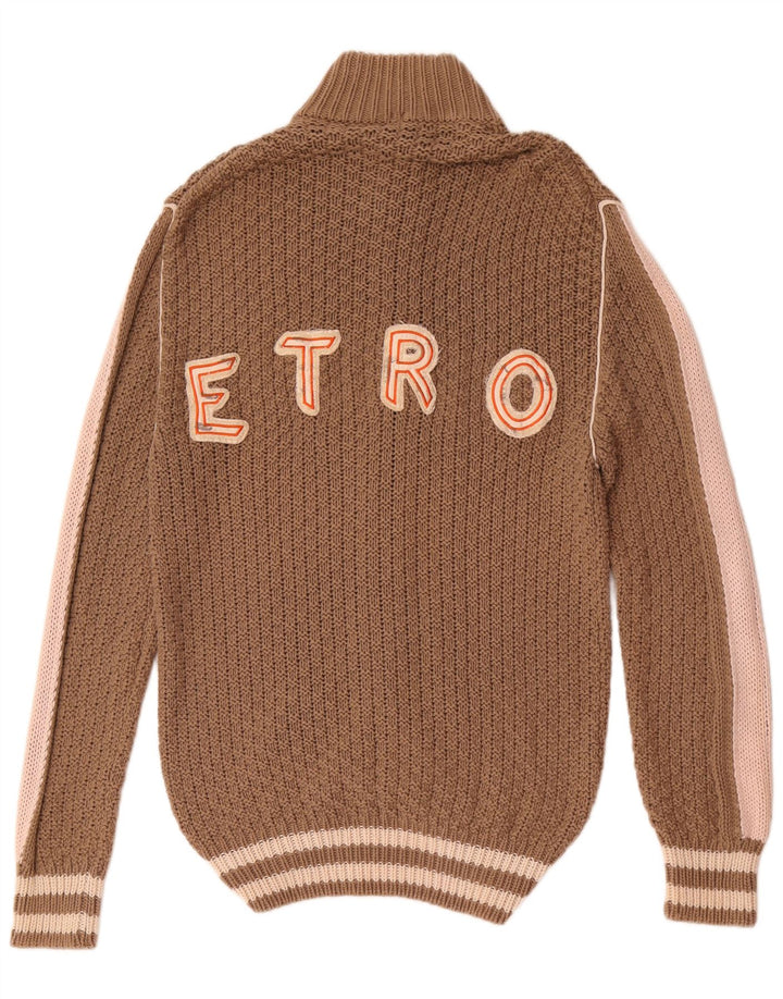 Suéter cardigã feminino Etro Reino Unido 14 algodão colorblock marrom médio