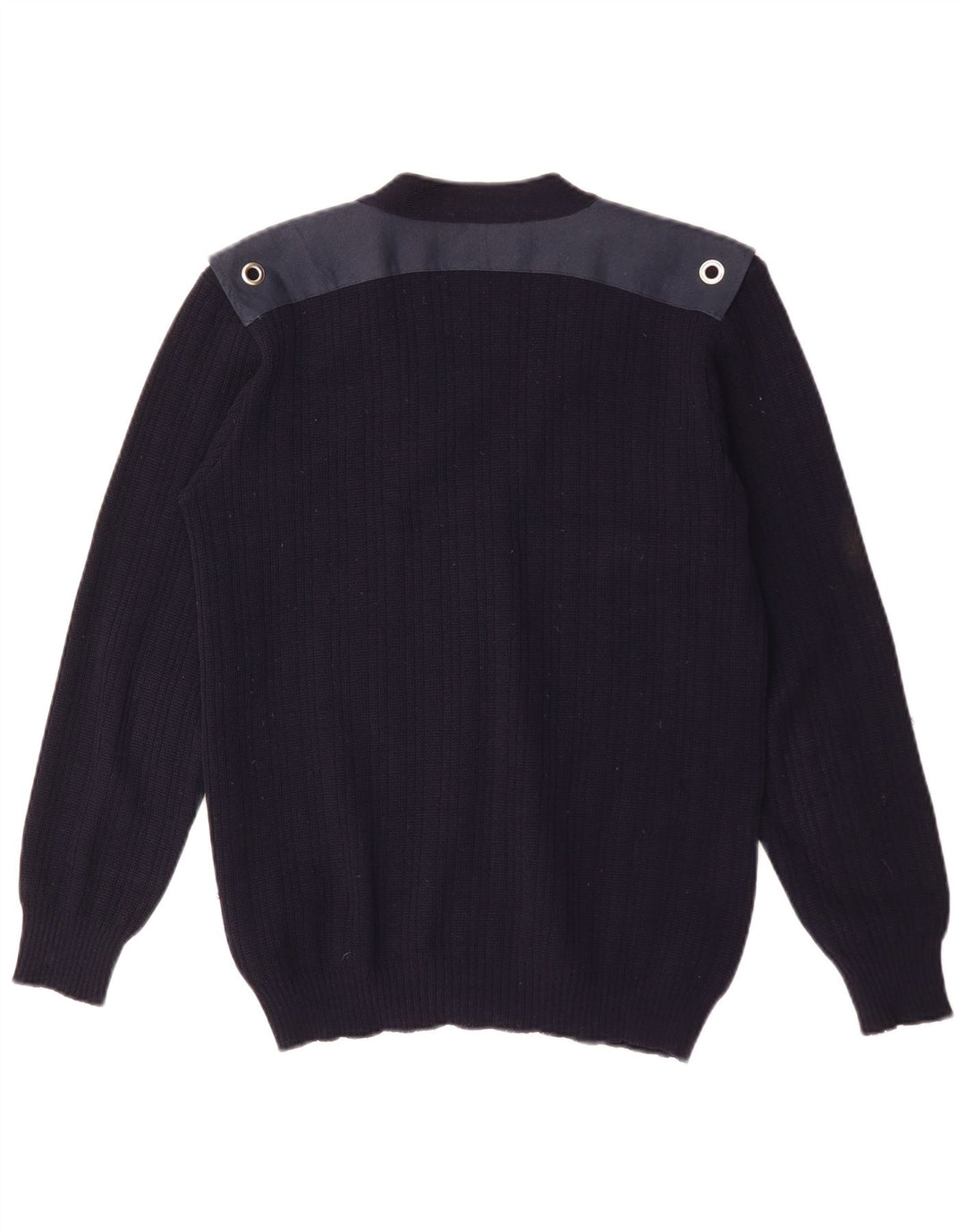 Suéter cardigã masculino vintage médio azul marinho lã colorblock