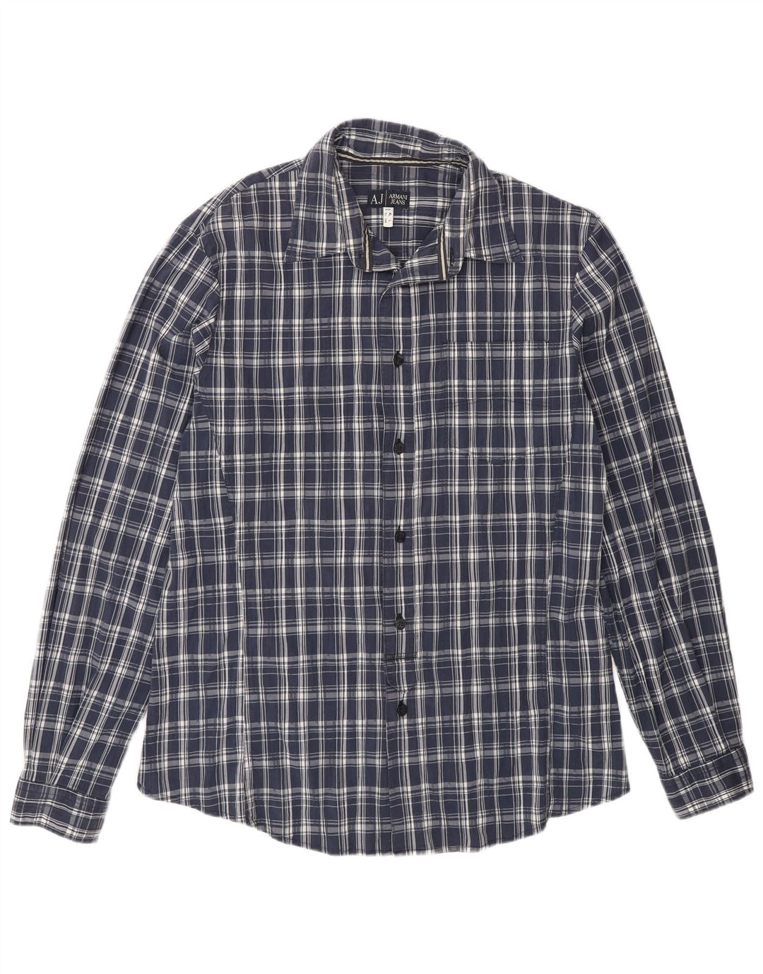 Camisa masculina Armani Jeans grande xadrez azul de algodão