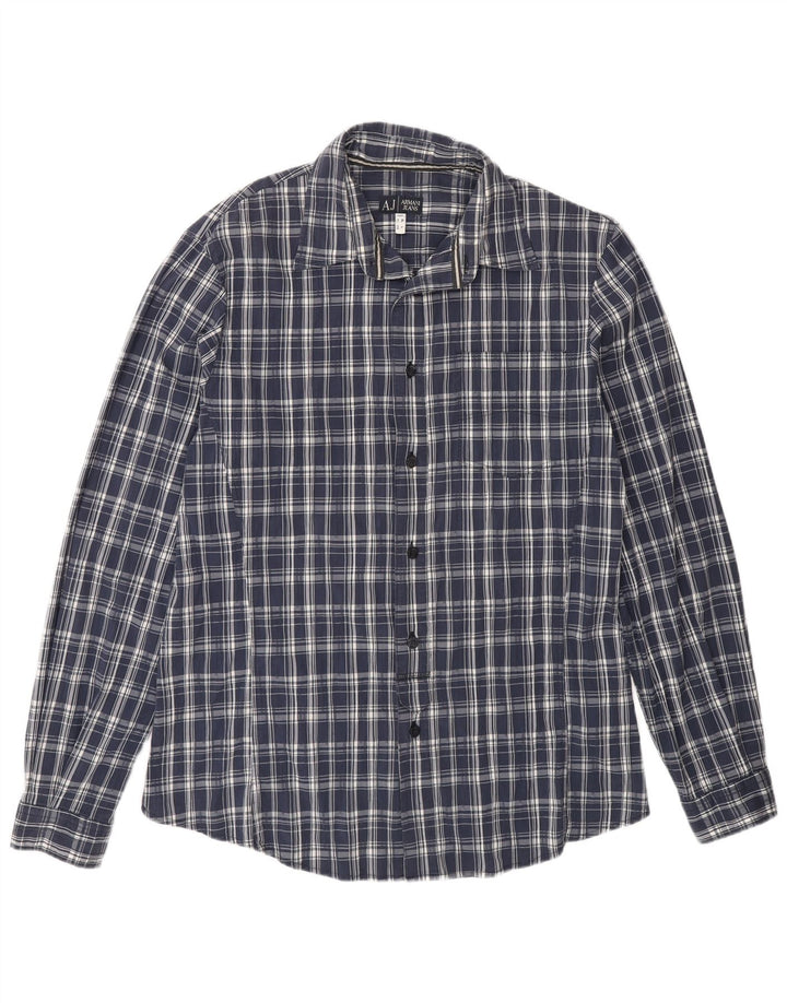 Camisa masculina Armani Jeans grande xadrez azul de algodão