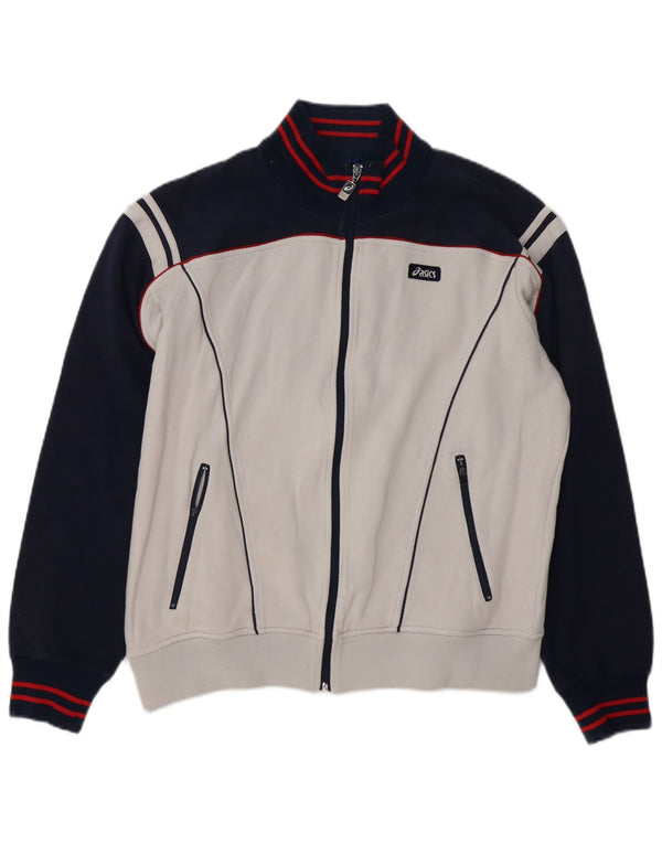 ASICS Mens Graphic Tracksuit Top Jaqueta grande bloco colorido branco