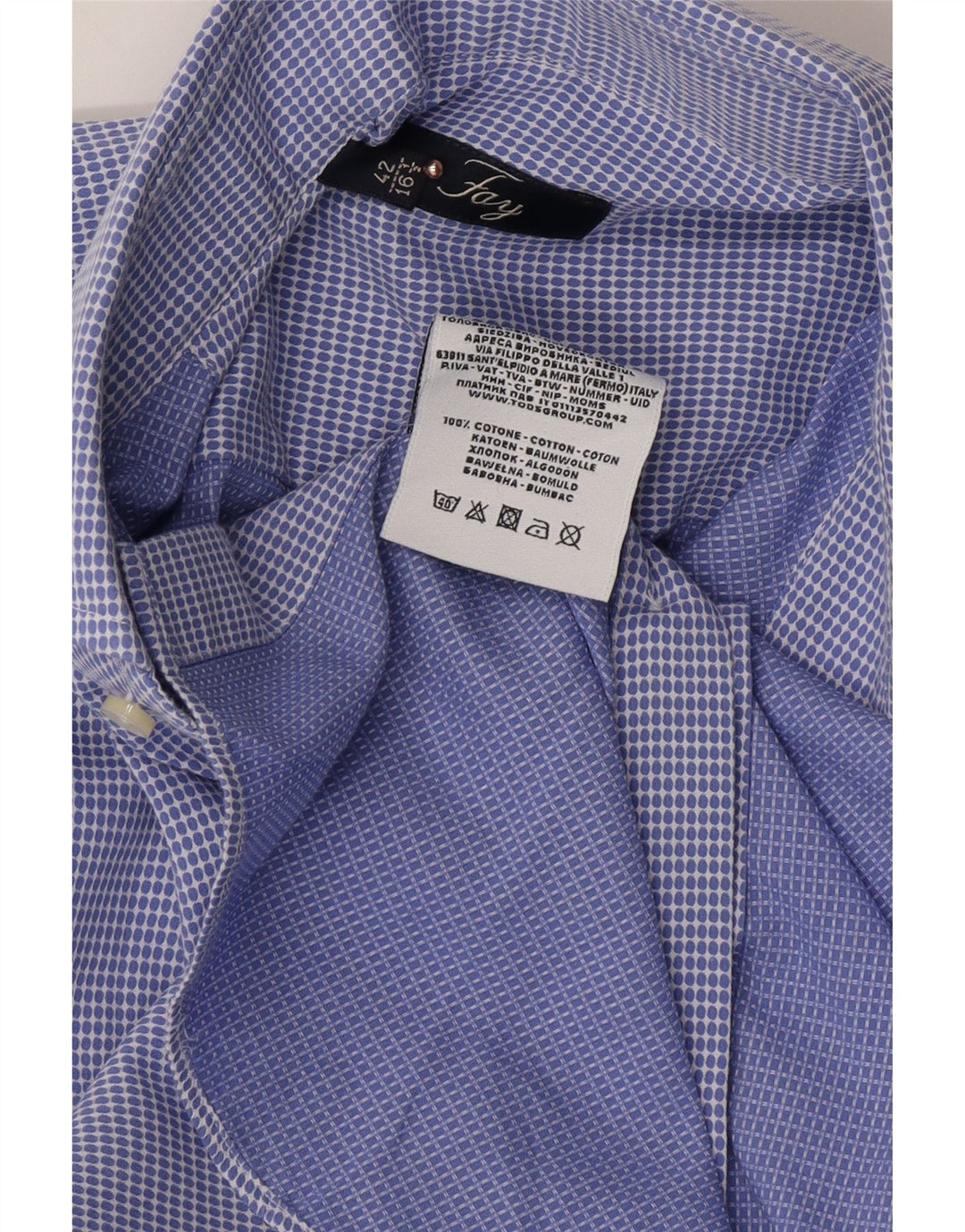 Camisa masculina FAY tamanho 42 16 1/2 grande algodão manchado azul
