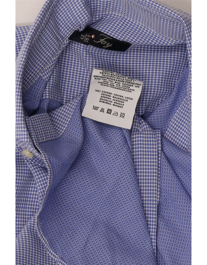 Camisa masculina FAY tamanho 42 16 1/2 grande algodão manchado azul