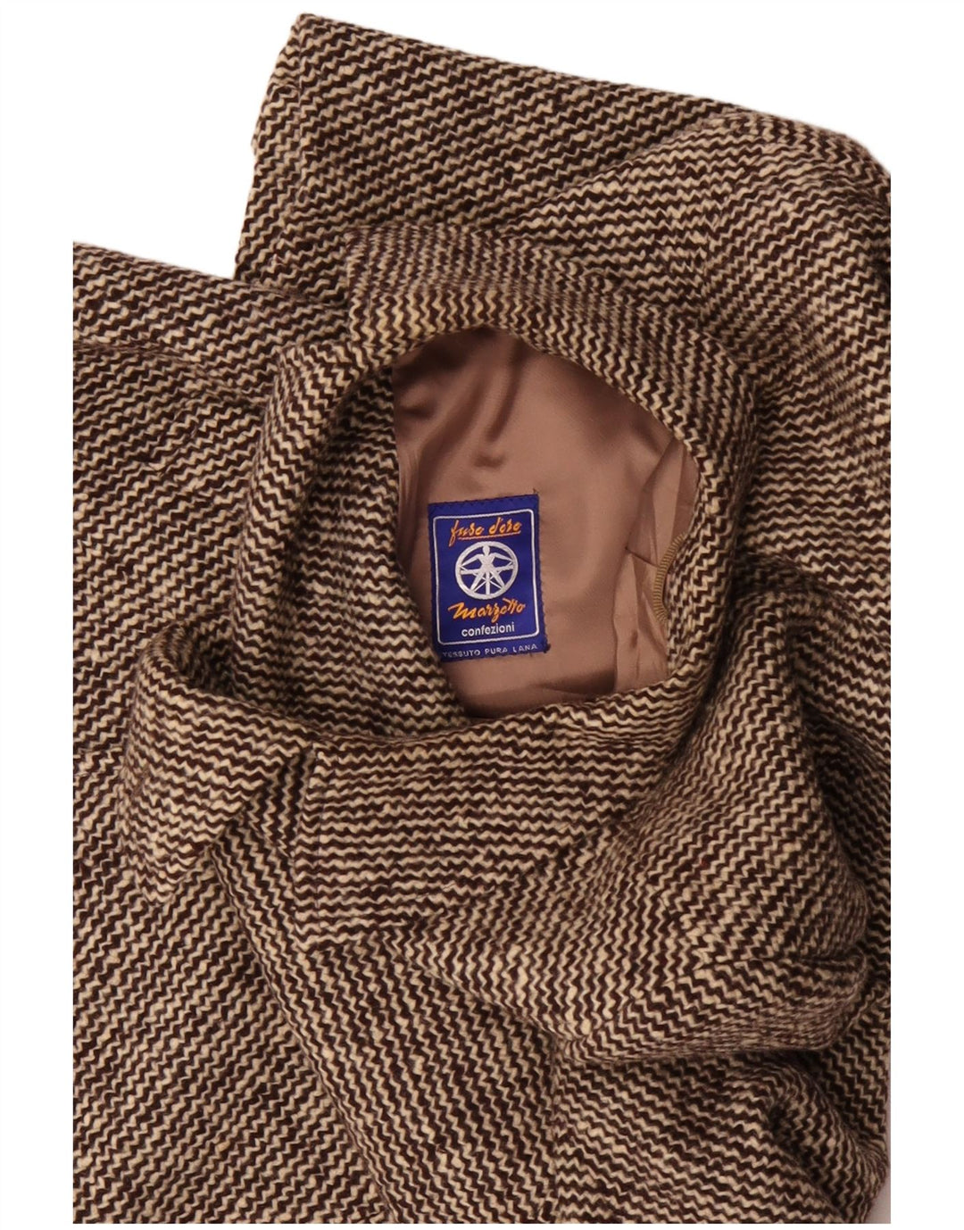 Casaco masculino Marzotto com peito duplo Reino Unido 36 lã virgem listrada marrom pequena