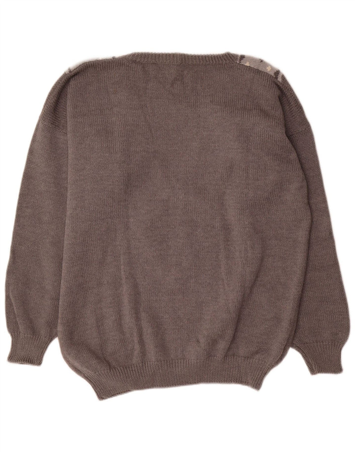 Suéter feminino BENETTON com decote em V IT 44 Cinza médio Argyle/Diamante