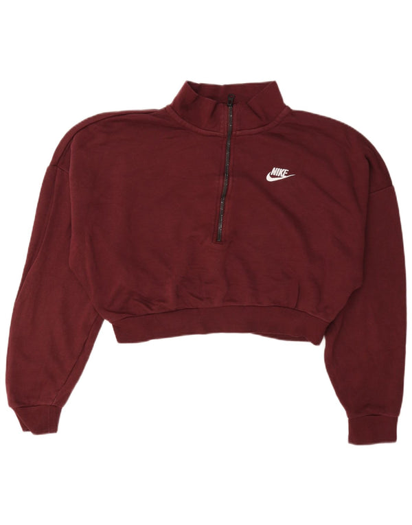 Moletom feminino Nike com zíper e gola alta UK 14 médio algodão borgonha