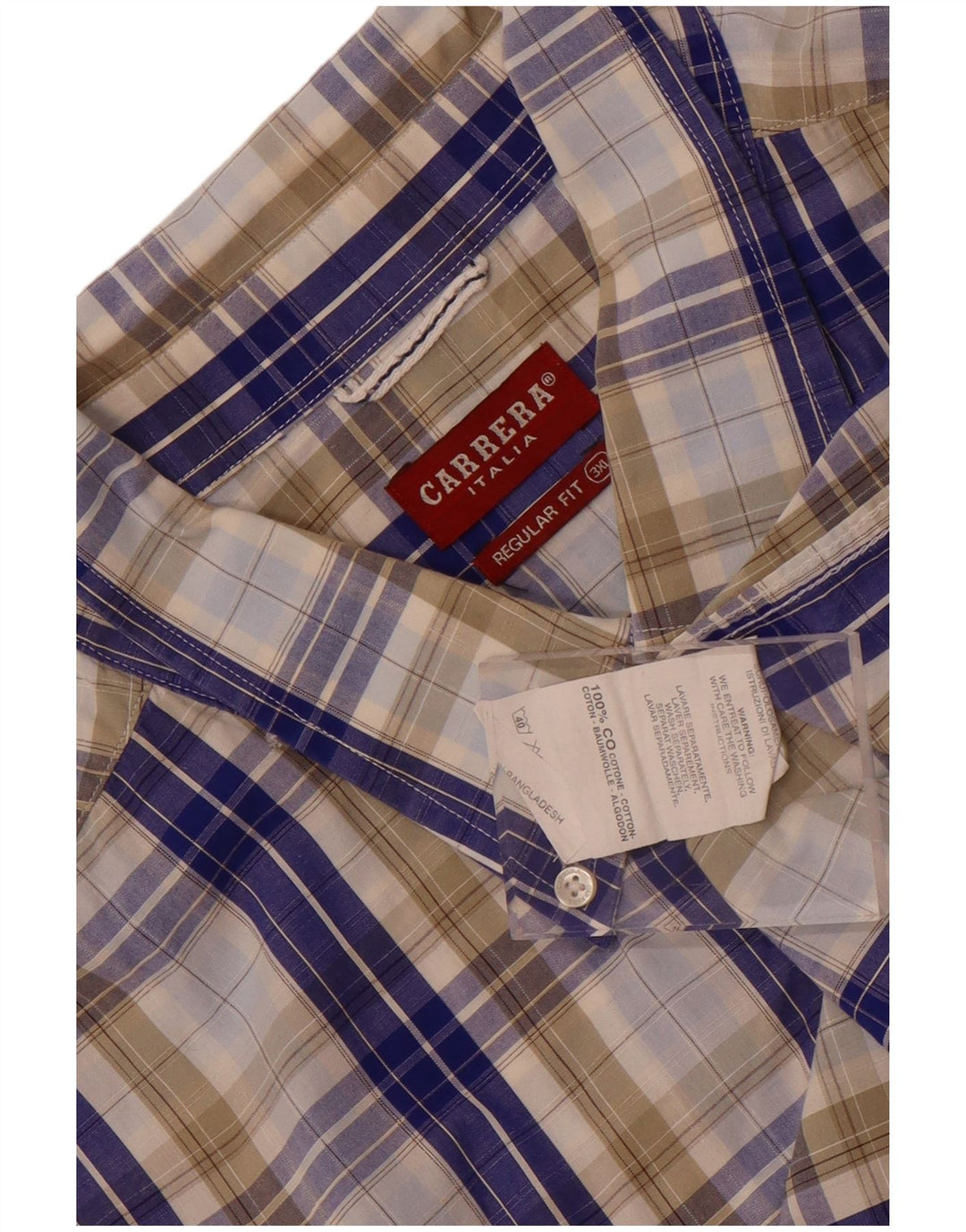 Camisa masculina Carrera Regular Fit manga curta 3XL algodão xadrez azul
