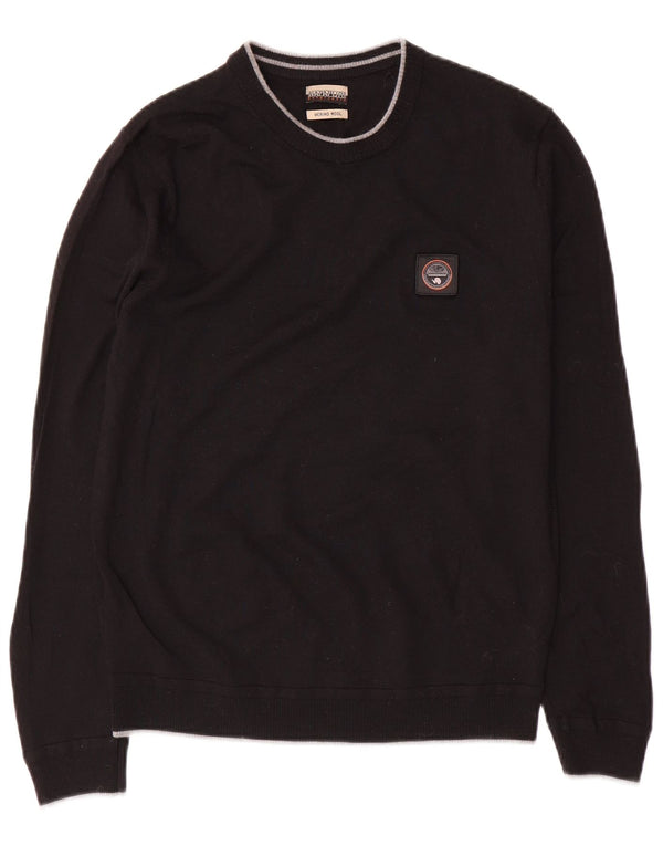 Suéter feminino Napapijri com gola redonda Reino Unido 14 grande lã preta