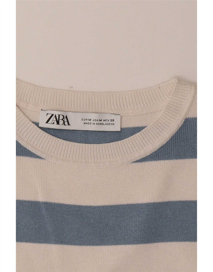 Top colete feminino Zara UK 12 listrado azul médio