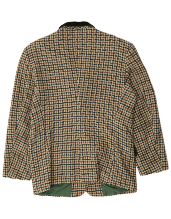 Jaqueta blazer feminina Oxford com 3 botões Reino Unido 14 lã houndstooth verde médio