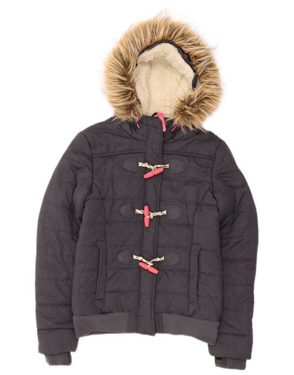 Jaqueta Duffle acolchoada com capuz feminina Superdry UK 10 poliéster cinza pequeno