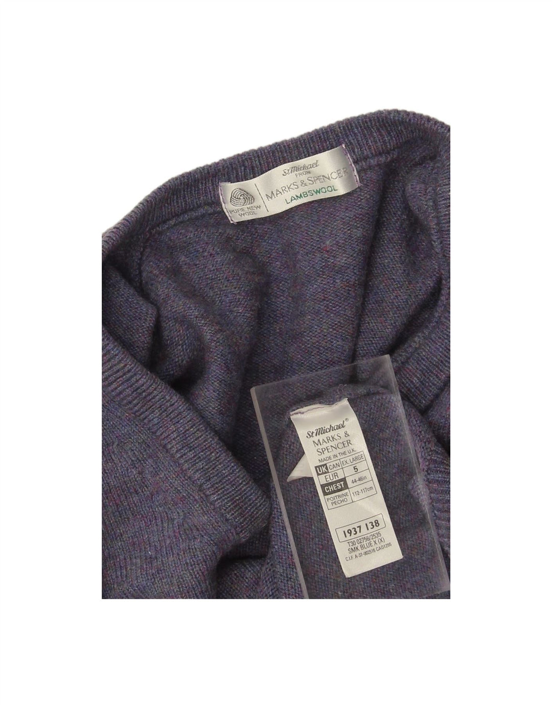 MARKS & SPENCER Suéter masculino com decote em V XL lã de cordeiro azul