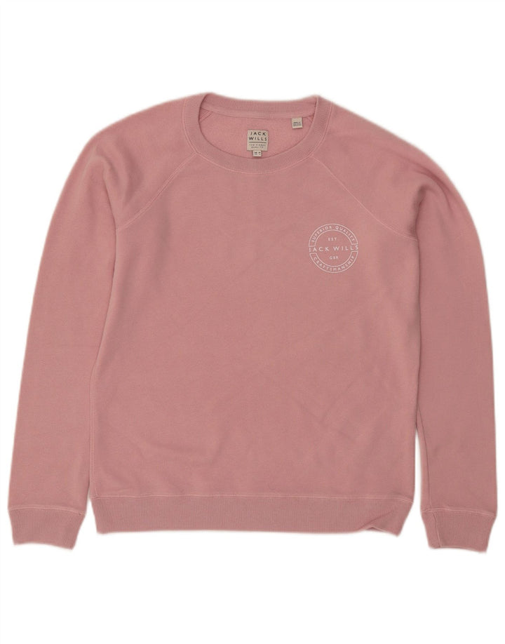 JACK WILLS Suéter feminino superdimensionado Reino Unido 10 pequeno algodão rosa
