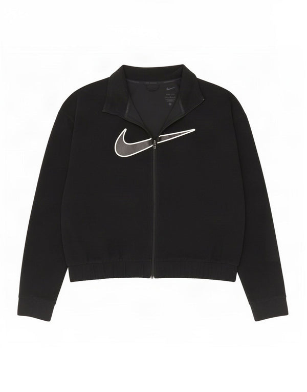 Nike Womens Dri Fit Graphic Fleece Jacket UK 14 Medium Black Polyester