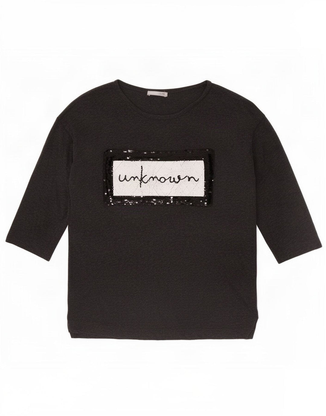 Zara Top gráfico feminino manga 3/4 UK 10 pequeno cinza Lyocell