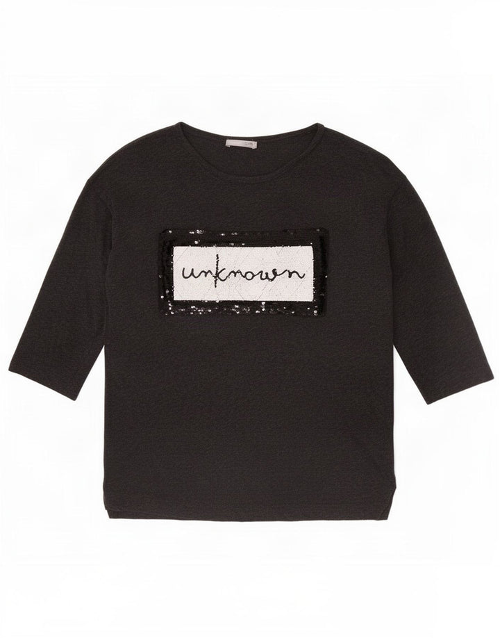 Zara Top gráfico feminino manga 3/4 UK 10 pequeno cinza Lyocell