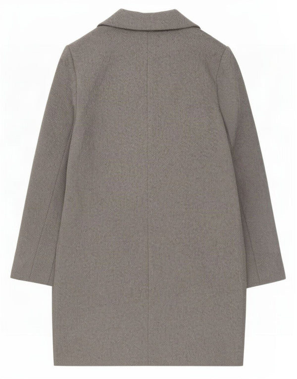 Casaco feminino Zara com peito duplo UK 10 poliéster cinza pequeno